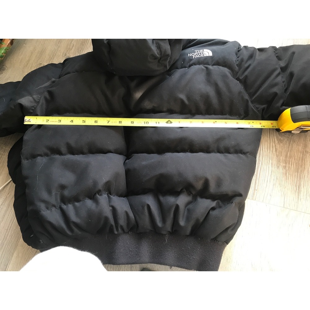 The North Face 550 Down Puffer Jacket Black Hooded Bomber Flawed - Picture 6 of 11